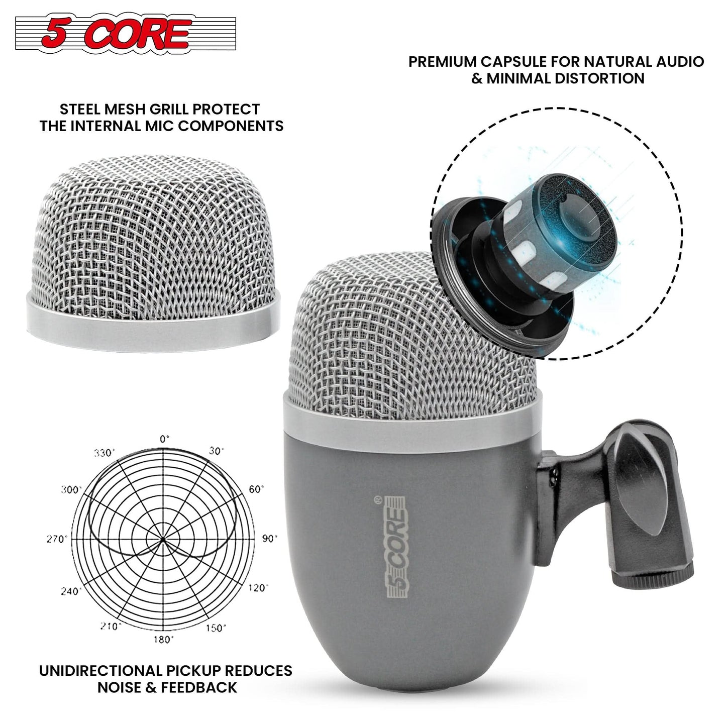 5Core Tom Snare Mic Cardioid Dynamic Microphone for Drum Kit